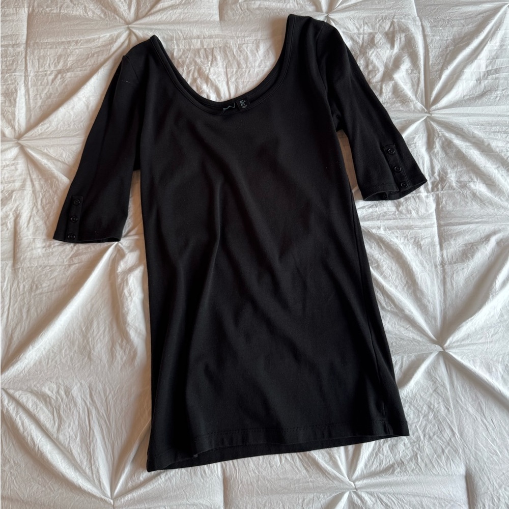 Cynthia Rowley Elbow Sleeve Black Tee Size L